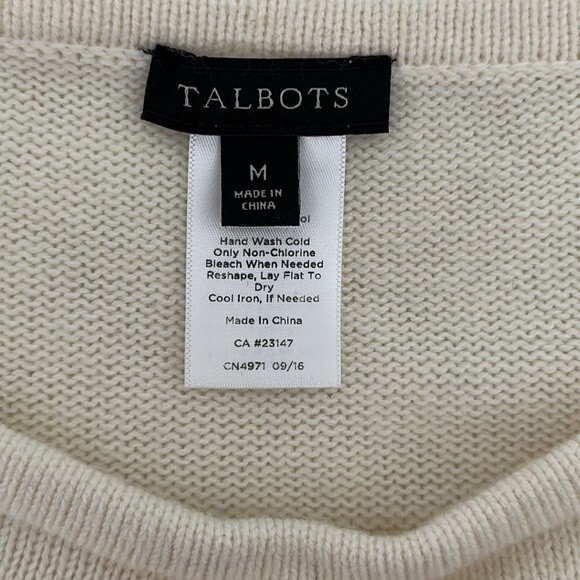 TALBOTS Ivory Knit Poncho Style Sweater Lambswool/Nylon 3/4 Sleeve Size M - Picture 9 of 13